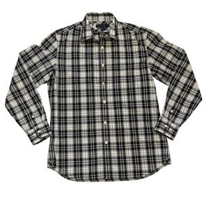 Banana Republic Men's Plaid Button Up Shirt M 15-15.5 Black White Cotton